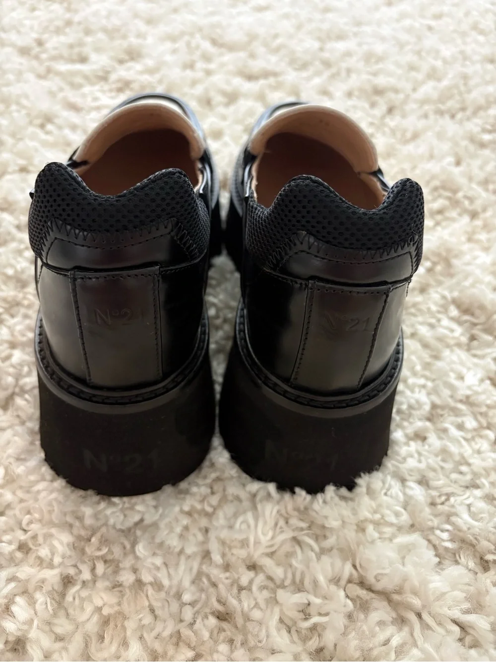 N°21 Black & White Croc Embossed Leather Chunky Platform Loafers 39